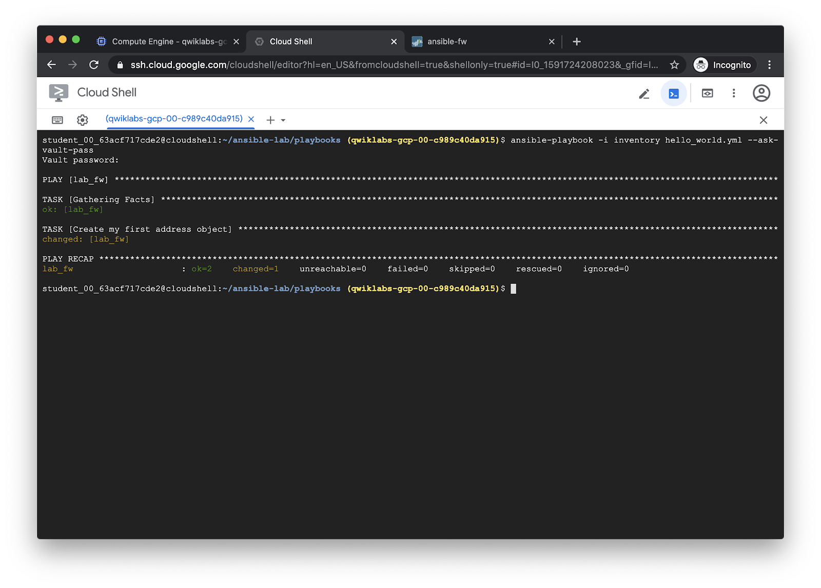 Run The Hello World Playbook Ansible lab Documentation